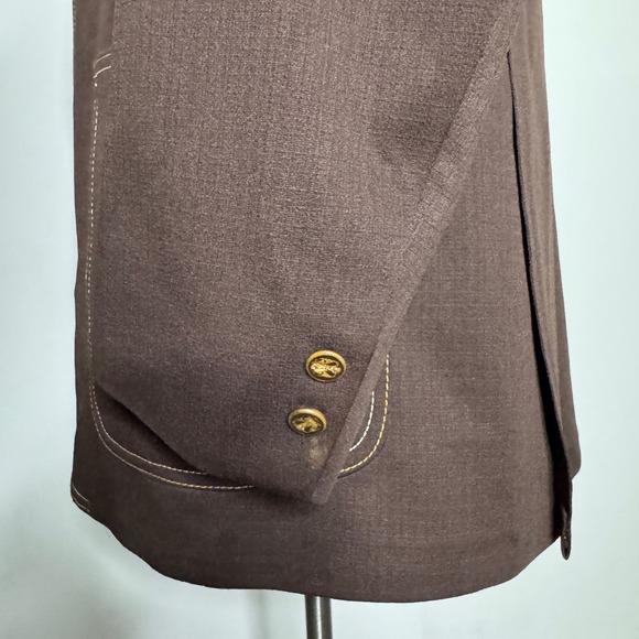 Vintage 70s JC Penney Brown Blazer Gold Stitching 42R Solid - Picture 2 of 9